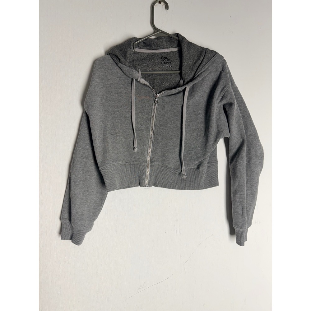 Gilly Hicks Go Gray Crop Zip Up Hoodie Sweatshirt Small Find Your Happy Place